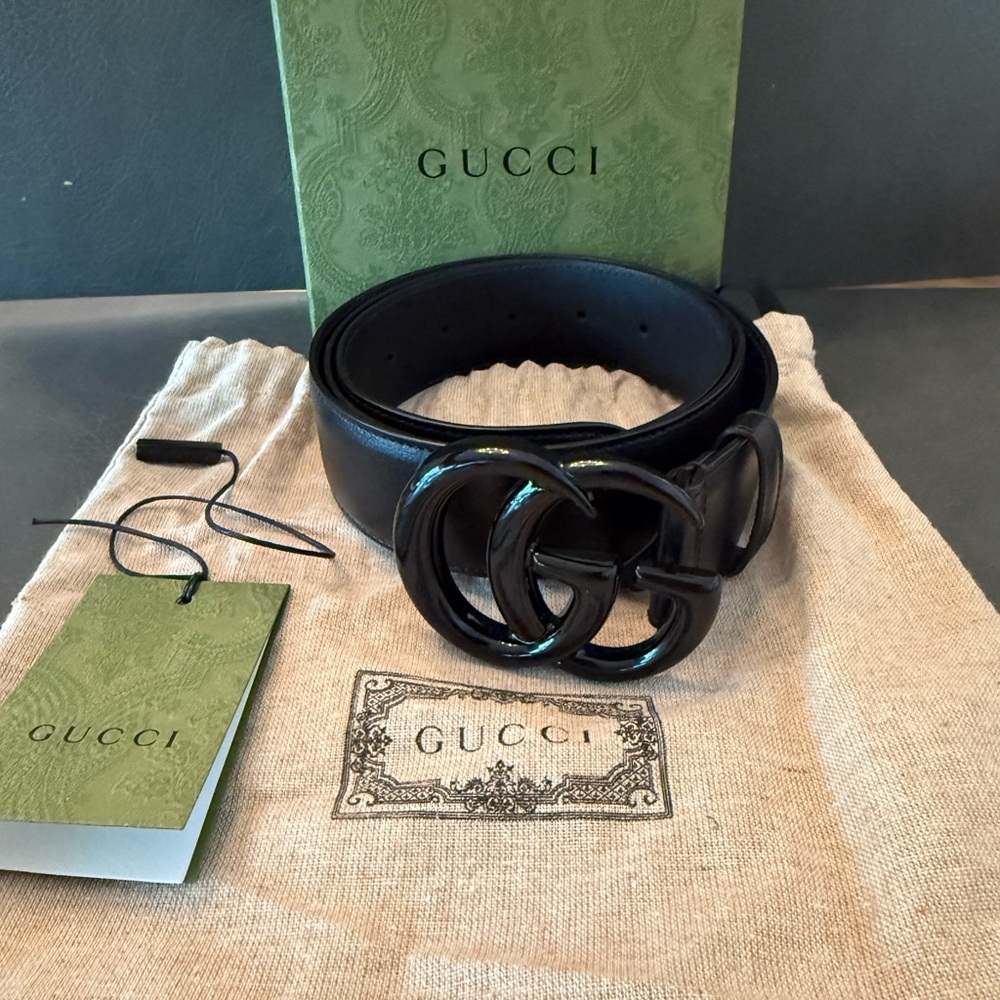 Gucci GG Marmot Men Black Leather Belt - Picture 2 of 5